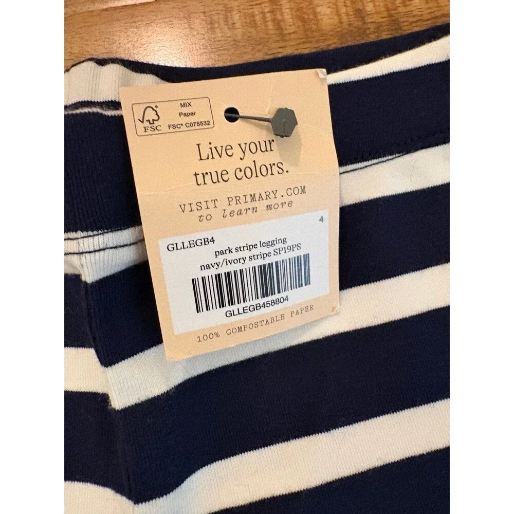 NWT Primary Park Stripe Leggings, Navy/Ivory Stripe, Size 4T
